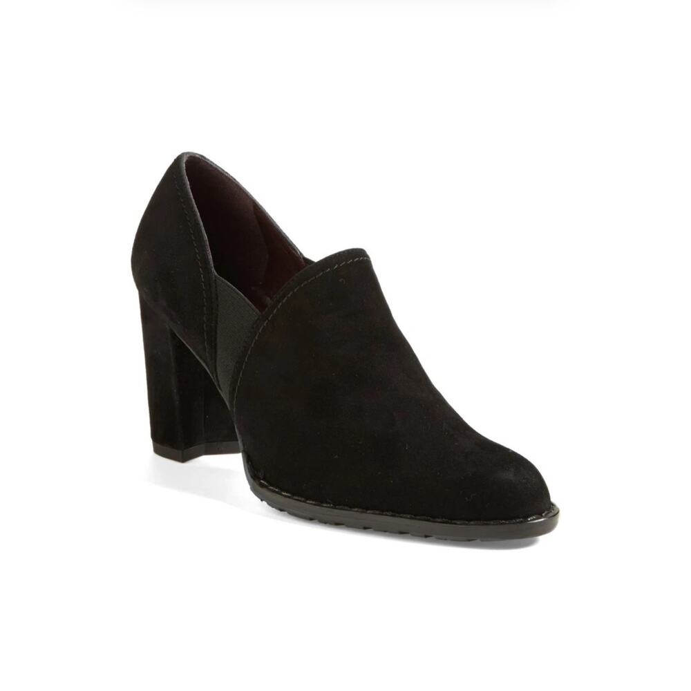 NWOT STUART WEITZMAN Corral Black Suede/Gores Bootie Ankle Boot Heels Size 10